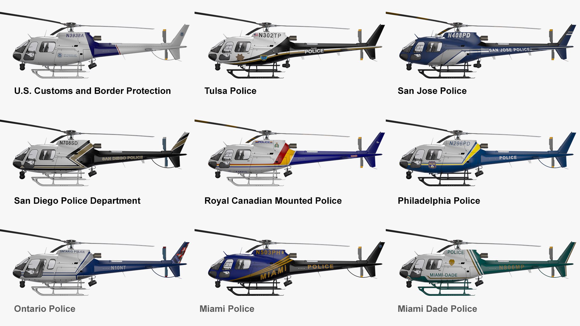 3D AS-350 Police Helicopters Collection Vol.2 Model - TurboSquid 2396331