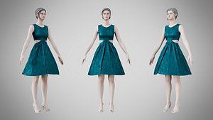 3D model Dress 33 Teal Velvet With Design