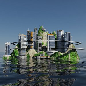 Ecopolis Island City 1 - Sci-fi Seascape Cityscape