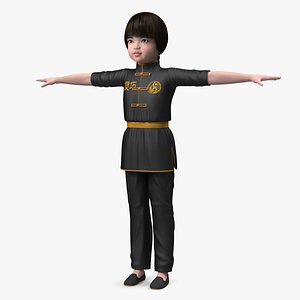 Chinese Girl Child in Kimono T-Pose 3D model