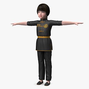Chinese Girl Child in Kimono T-Pose
