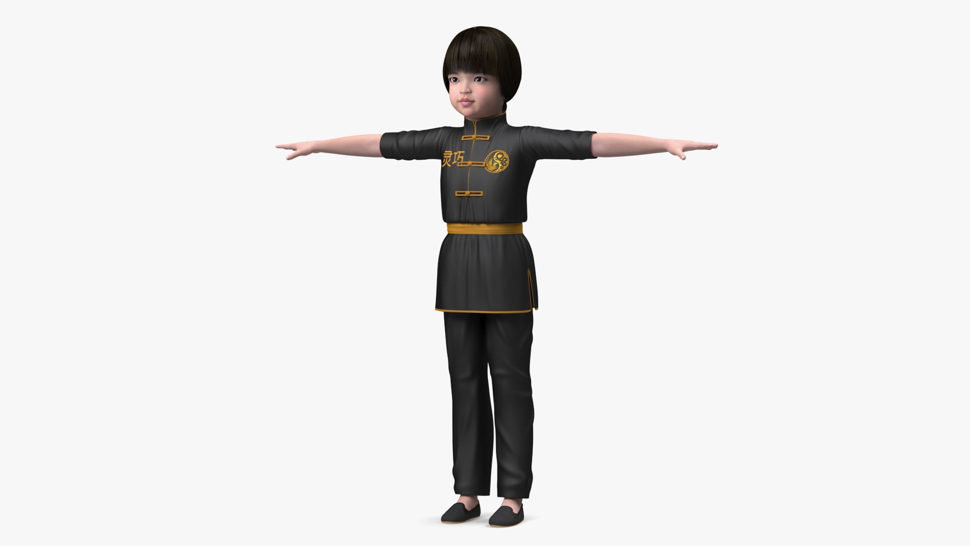 Chinese Girl Child in Kimono T-Pose 3D model preview