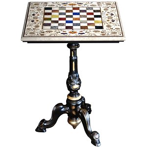 Classic antique marble gaming side table chess Table 3D model 3D model