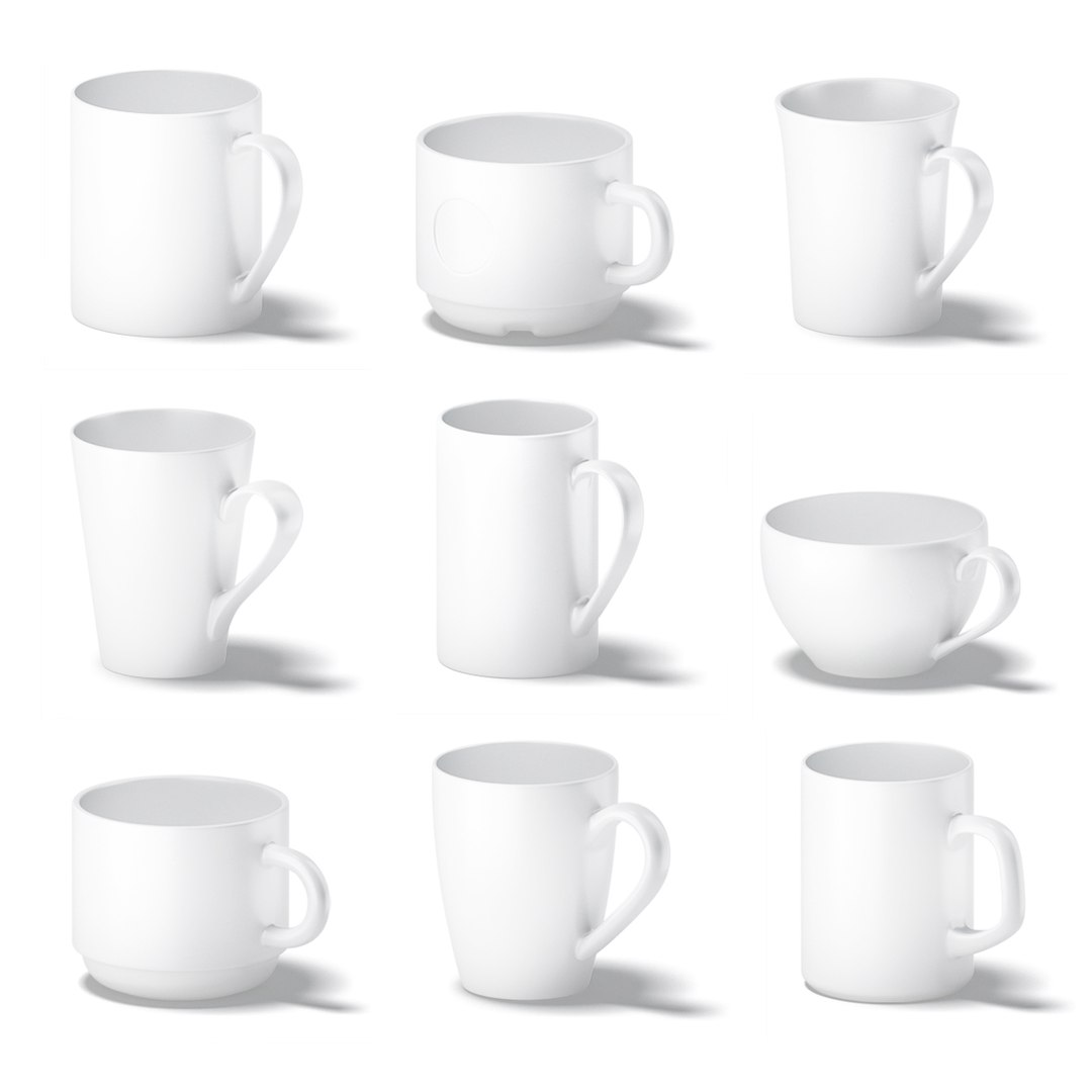 10 Mugs Shapes White Ceramic Cups With Different Forms And Sizes