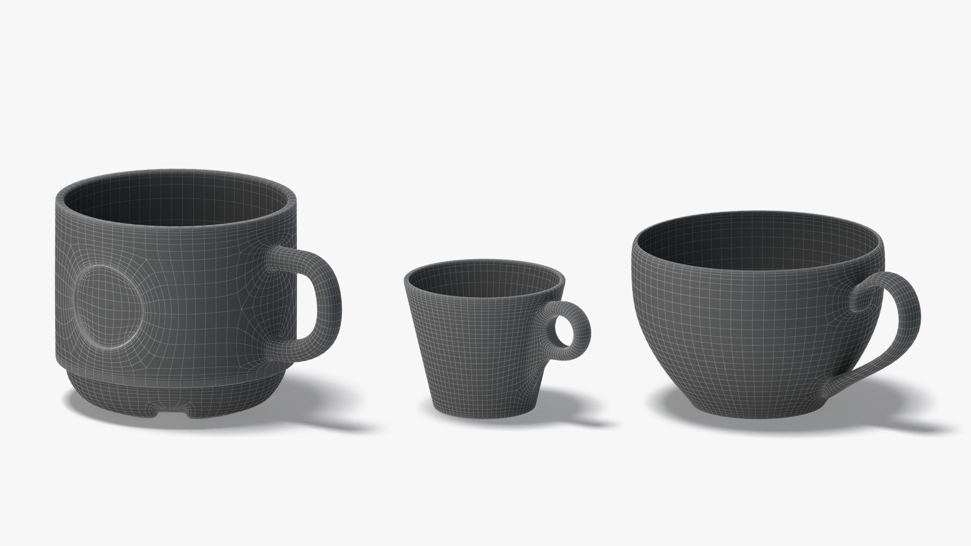 10 Mugs Shapes - white ceramic cups with different forms and sizes model https://p.turbosquid.com/ts-thumb/pC/2504nY/Ni/wireframe03/jpg/1660547039/1920x1080/fit_q87/cd3bf97f59ff1747fa0e013d5fb0c464de4b9527/wireframe03.jpg