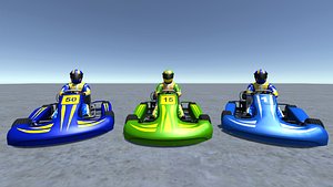 3 Low Poly Karts with Player 3
