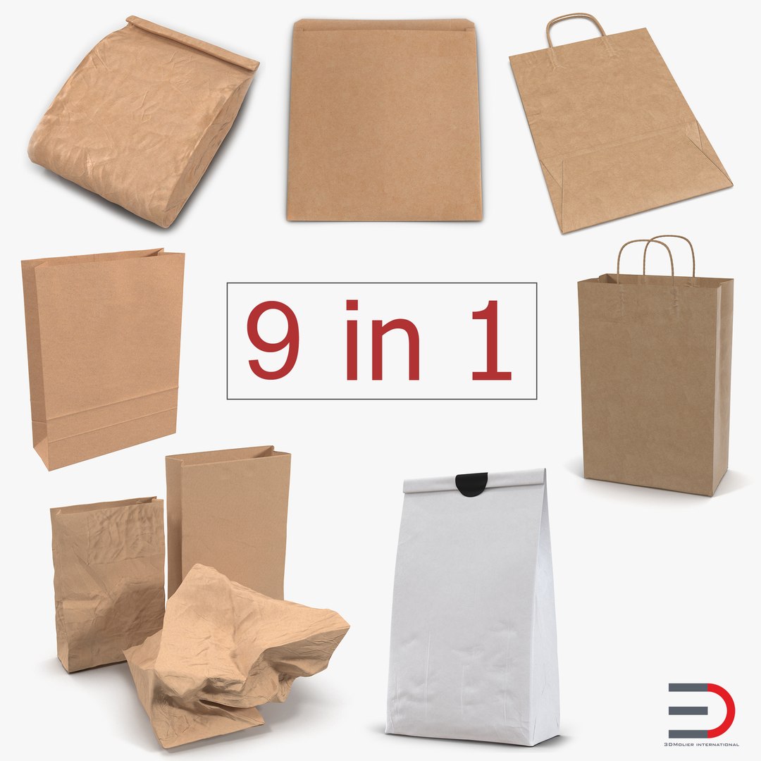 Paper Bags 3D Models Collection 4 3D model preview
