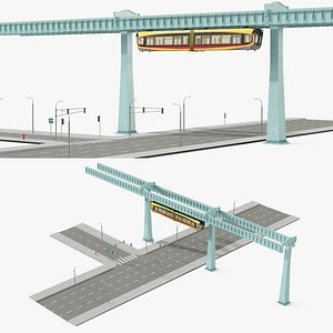 3D model Urban Suspended Monorail and Highway