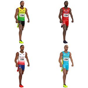 3D model pack rigged sprinter athlete