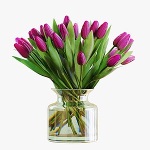 Flower Set 22 - Purple Tulips Bouquet 3D model