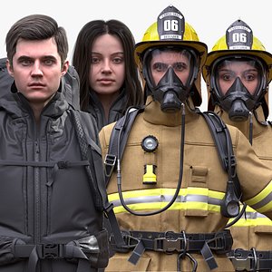 3D Woman and Man - Firefighter - Hiking Collection model