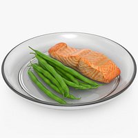 Salmon with Green Beans Glass Plate