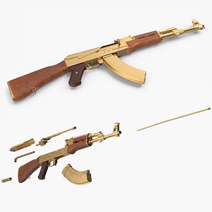 Assembling an AK 47 Gold Rigged Animated 3D model