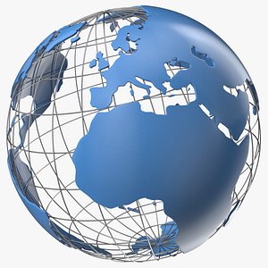 Stylized Earth Globe with Metal Blue