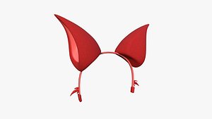 Furry Ears Tiara F10 Red - Headband Character Design 3D