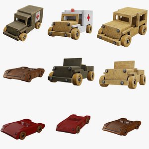 3D Antique wooden toy car collection