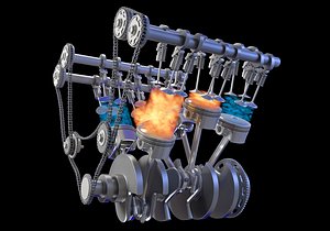 Animated V6 Engine with Gasoline Ignition