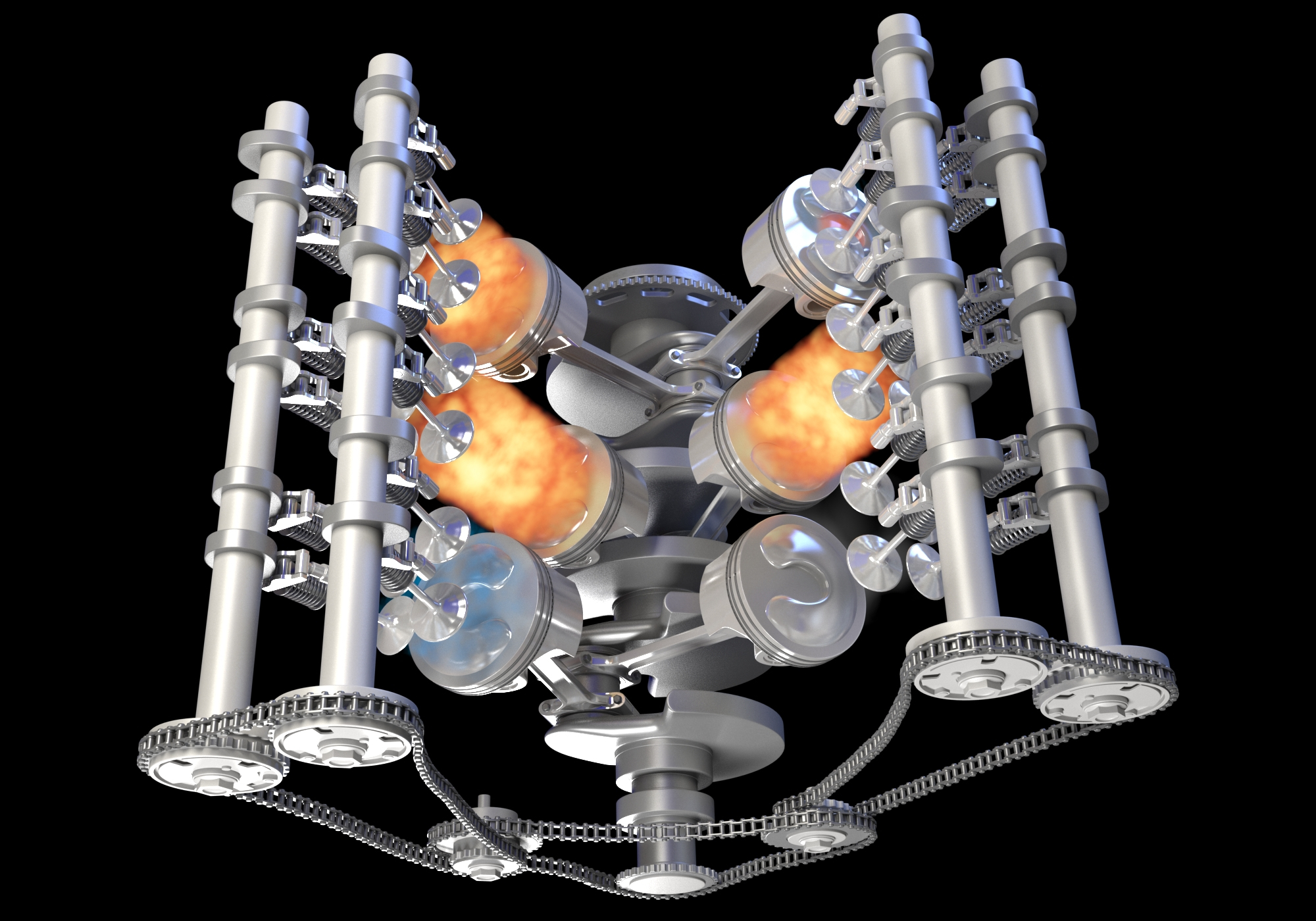 modelo 3d Motor V6 animado con encendido de gasolina - TurboSquid 1344291