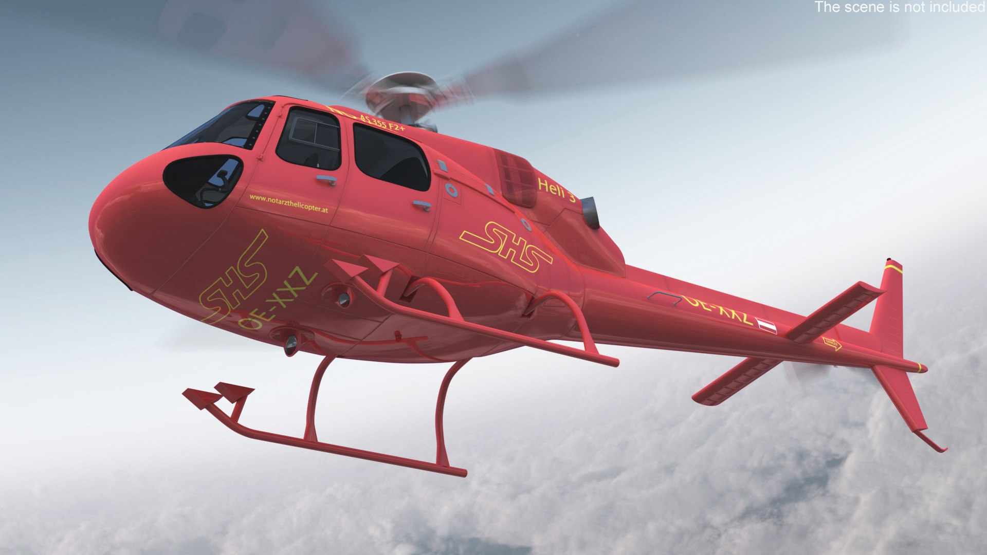 Aviation Services Helicopter Eurocopter AS355 Rigged for Cinema 4D 3D model preview