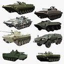 Conjunto grande de veículos militares russos