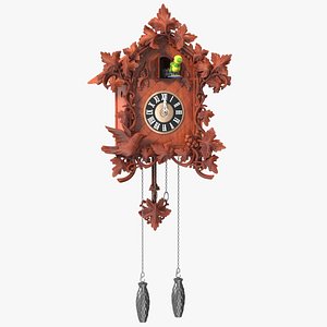 3D Wooden Cuckoo Clock Red Rigged model