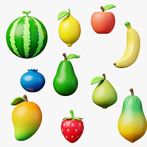 10 Fruits Pack Stylized Cartoon 3D