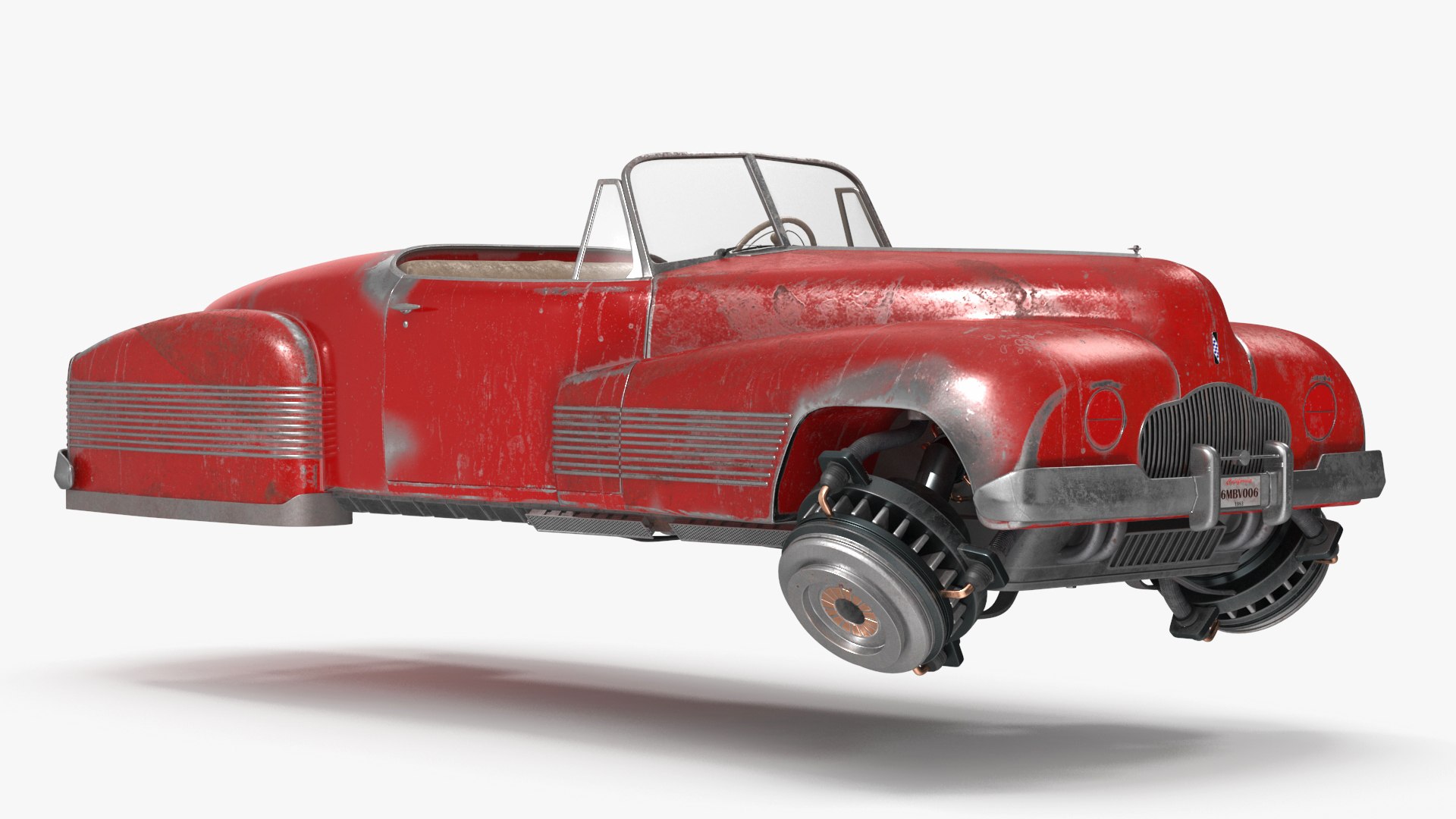 Retro Futuristic Aerocar Red Old 3D model preview