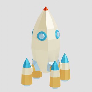 3D Cartoon slim rocket with four engines model
