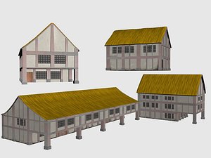 3d max group houses medieval buildings
