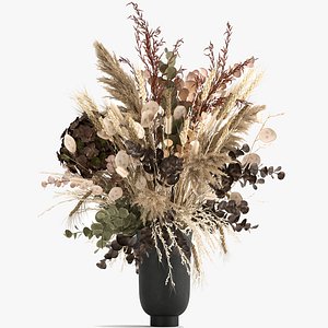 Bouquet of dried flowers in a vase 173 3D model