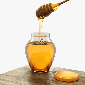 3D Honey in a glass jar with a honey spoon model