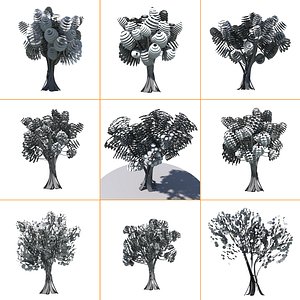 A set of 9 stylised tree representation of a medium sized broadleaf tree S1