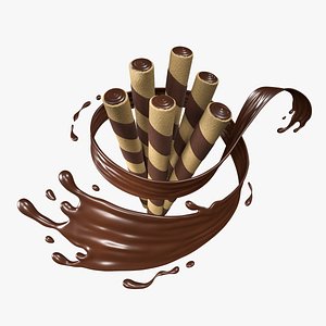 Chocolate Wafer Rolls Splash 001 3D
