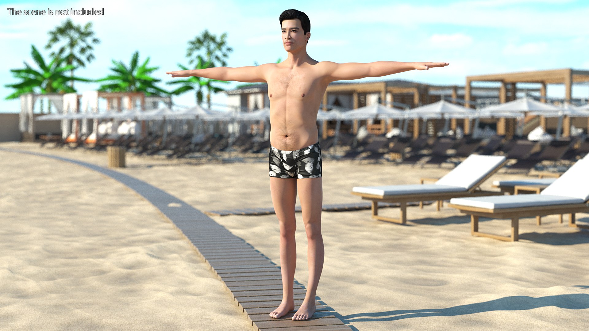Asian Man Underwear Rigged for Cinema 4D 3D model preview