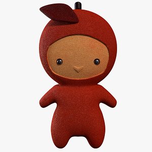 cartoon red apple character obj