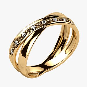 3D Low Weight Crossed Gold Ring