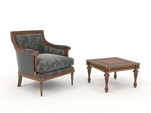 Classic Armchair and Table Set 5 3D
