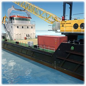3D Crane Barge - low poly model