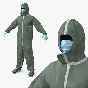 Full-Body Disposable Suit with Hood and Gloves 3D model