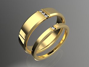 Couple Wedding Rings 4-14US Sizes 3D