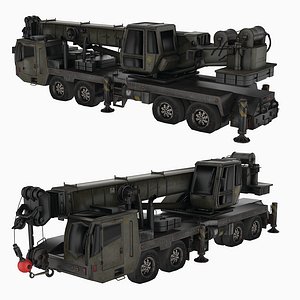 Heavy Duty Mobile Crane Truck 3D Model Industrial Construction Vehicle Low Poly PBR Rigged