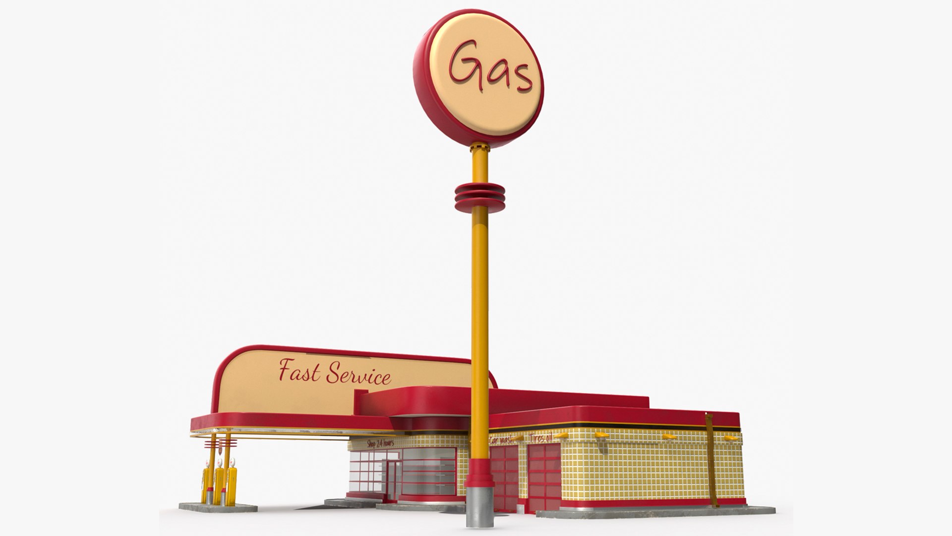 Retro Petrol Station 3D model preview