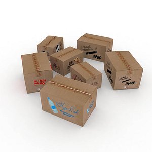 3D Six Cardboard Boxes with editable textures
