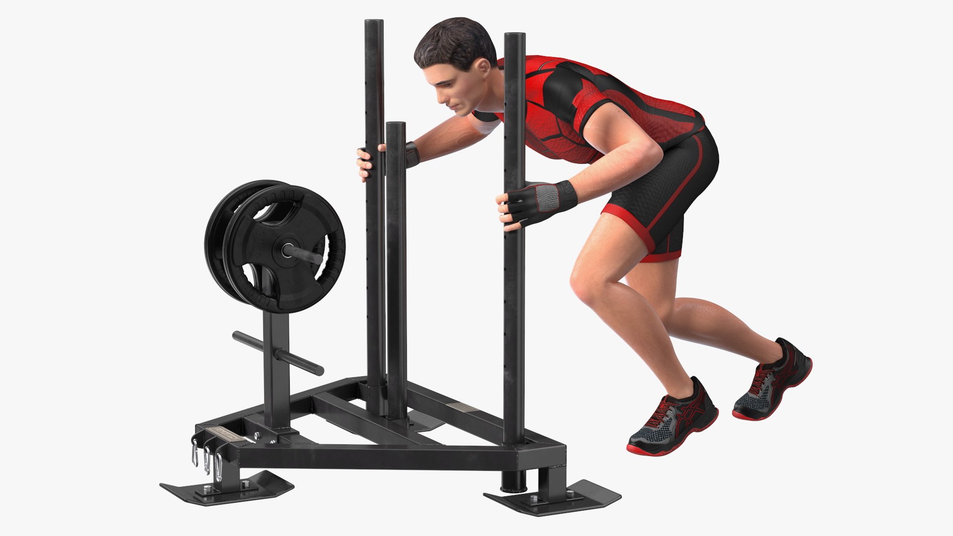 Athlete with Armortech Heavy Duty 3 Post Prowler Sled Rigged for Cinema 4D 3D model preview