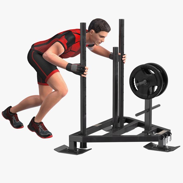 Athlete with Armortech Heavy Duty 3 Post Prowler Sled Rigged for Cinema 4D 3D model