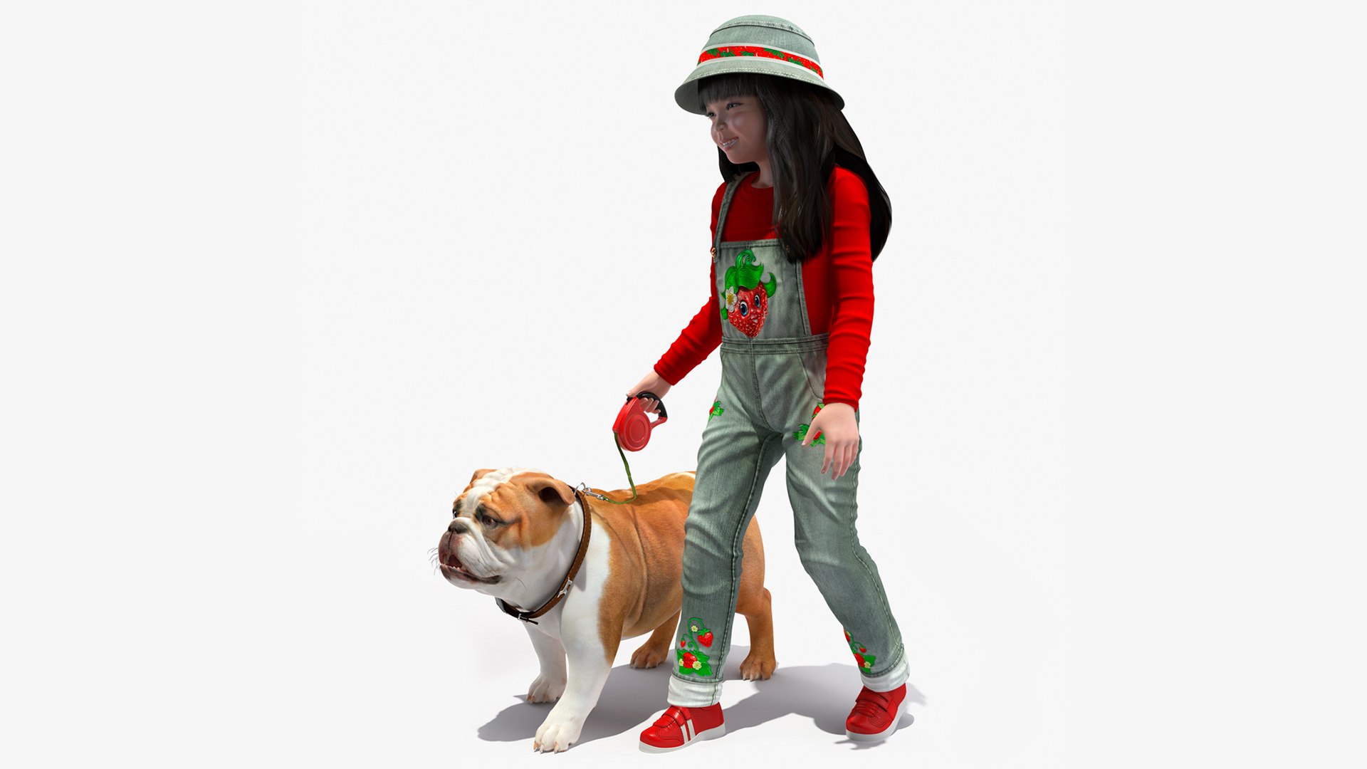 Girl Walks with a Bulldog 3D model preview