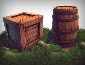 Stylized Wooden Crate & Barrel (Low Poly)