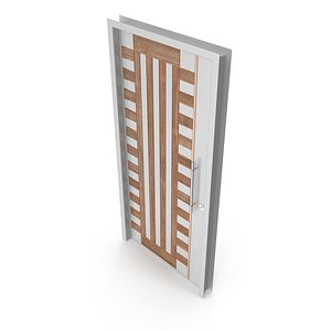 Modern Design White Metal Steel Door with Wooden Details model 3D model