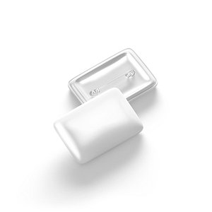 White Rectangular Button Badge - plastic clutch pin