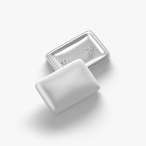 3D White Rectangular Button Badge - plastic clutch pin model